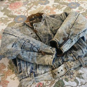 Acid Wash Denim Bomber w/ Buckles